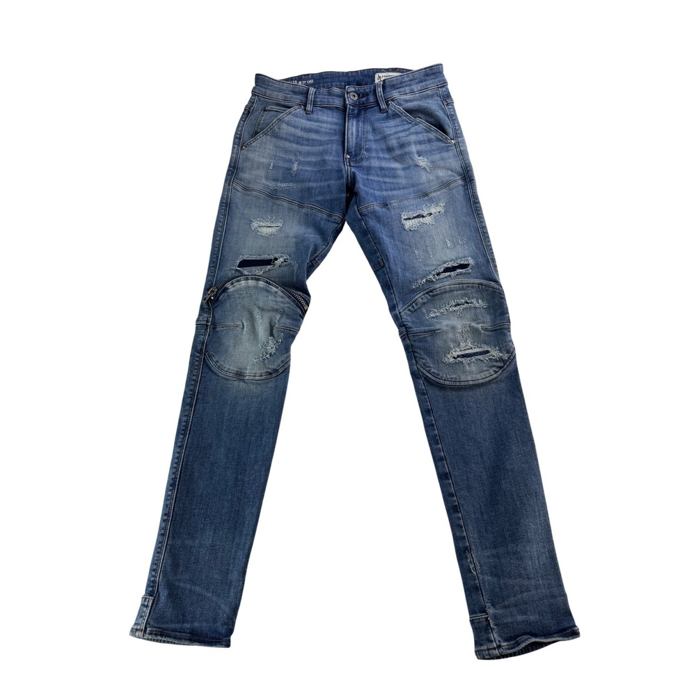 G-Star Raw Men's 5620 3D Zip Knee Skinny Jeans Faded Blue Distressed Denim 30x30